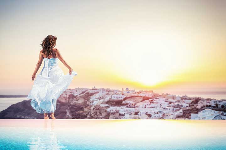 Santorini Sunset Bride Pool
