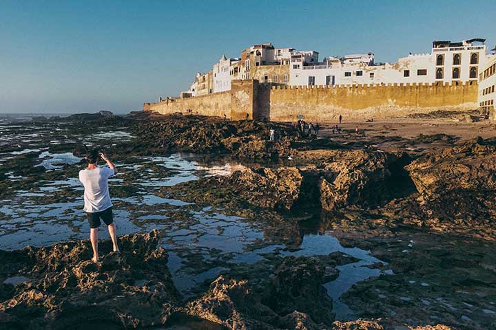 Tourist Taking Picture Fortress Morocco