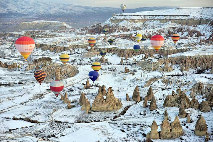 Hot Air Balloons Winter Cappadocia Turkey